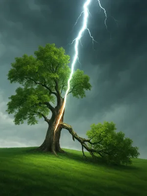 toter, abgeknickter Baum auf saftiger Wiese